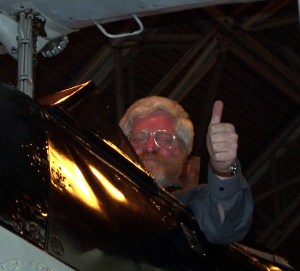 John Evans in the cockpit of a Swordfish, Royal Navy Historic Flight Centre