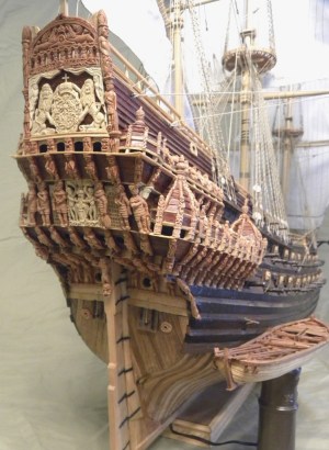 Stern view of Clayton’s model of <em>Vasa</em>