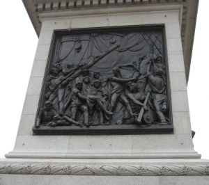 Nelson’s mortal wounding, one of the four bronze panels on the pedestal of Nelson’s Column in Trafalgar Square 
