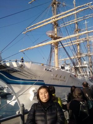 Akiko Umechi visiting the Japanese sail training ship Nippon-Maru