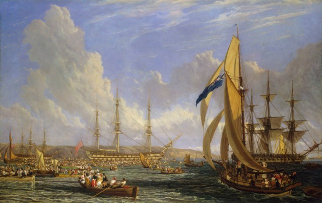 In 1816 British artist John James Chalon recreated the scene when Napoleon came to Plymouth