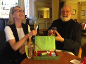 Toasting the upcoming launch of The Silk Tree with Susie Dunlop, Publishing Director, Allison & Busby