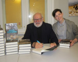 Signing stock at Goldsboro, with bookseller Sam Bradbury